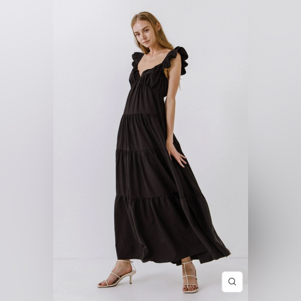 English Factory Black Ruffle Maxi Dress